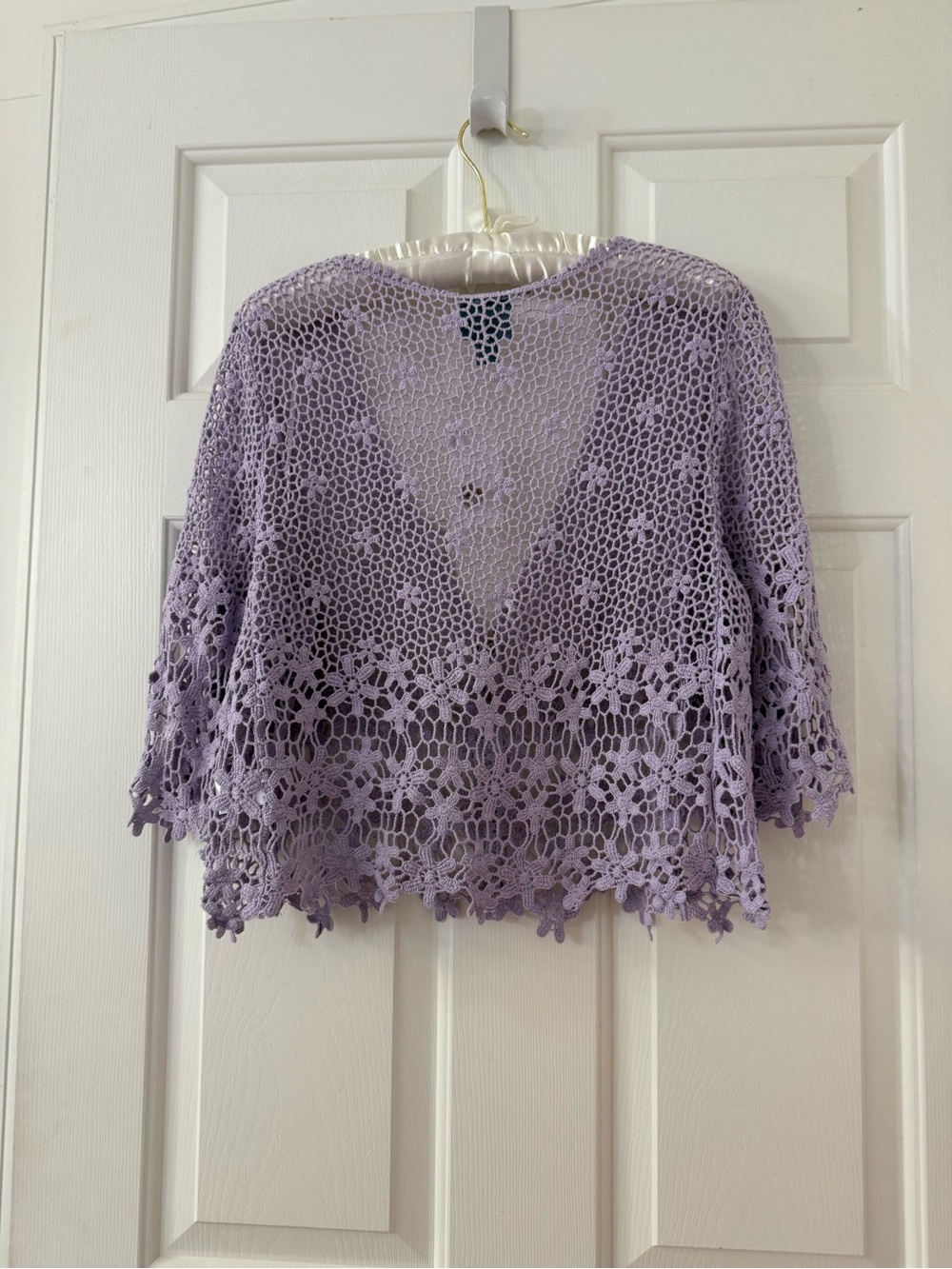 💜Rabbit Rabbit Rabbit Designs Lilac Crochet Cardigan Bolero Open Knit Button NWT - Picture 5 of 8
